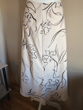 White fairycore Maxi Skirt with Black Floral Sketch